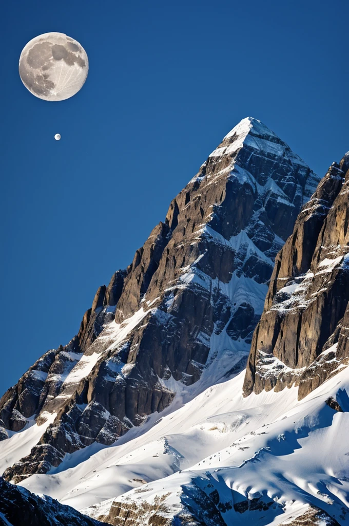 make me an image of a logo on a mountain with another mountain in the background that is howling at the moon
