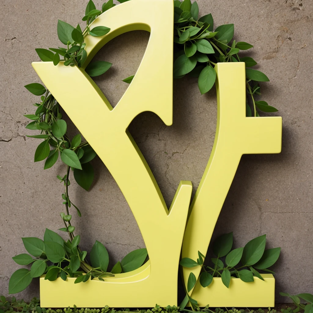 The letter M made out of pretty flowers and vines and green plants with a pale yellow background