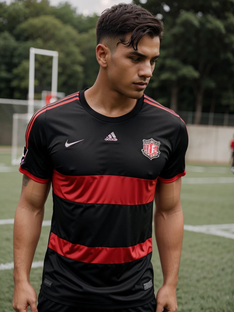 A black football shirt with red details for men 