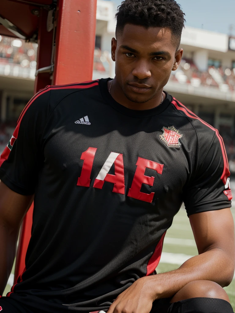 A black football shirt with red details for men