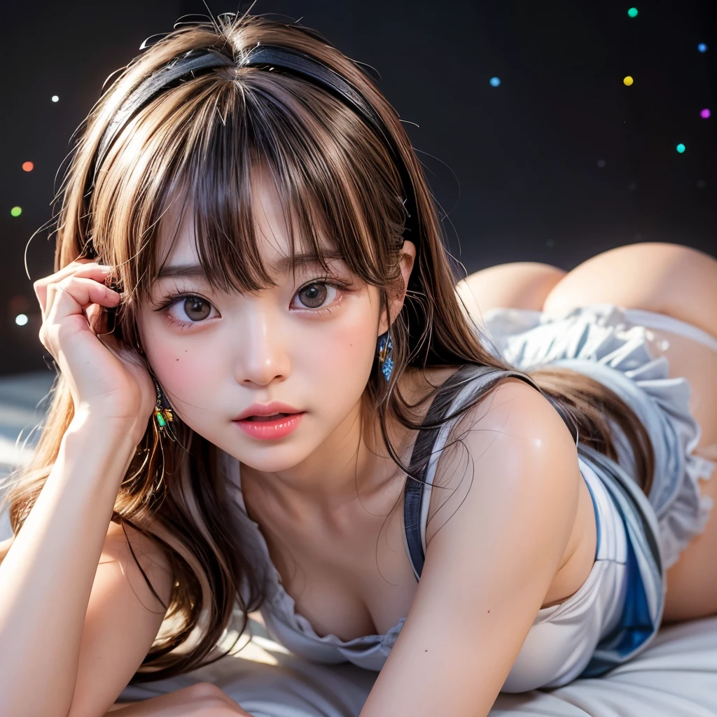 NSFW, 8K, High-level, absurD, masterpiece, best quality, primitive, very DetaileD CG, very DetaileD wallpaper, perfect lighting, Extremely DetaileD (((The personifying " Doronjo played by Kyoko Fukada " as a Little Girl))), MysticSight, TynDall effect, TynDall scattering, StuDio gray backgrounD with (many Dazzling RainbowColor particles BokeH:1.28), (RounDlyButts, ThighGap), (ExposeD:0.4), (Assfocus with looking aheaD), BREAK (NOGIZAKA face variations) Extremely DetaileD very KAWAII face variations, perfect anatomy, ChilDish, captivating gaze, elaborate DetaileD Eyes with (sparkling highlights:1.28), long eyelashes、Glossy RED Lips with beautiful Details, Coquettish tongue, Rosy cheeks, RaDiant PearlSkin with clear transparency . { (Dynamic LifeLike expressions:1.4) | :D) }, (large eyes:-1) .