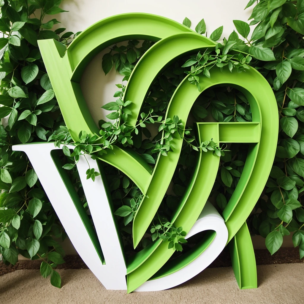 The letter M made out of pretty flowers and vines and green plants, lots of detail