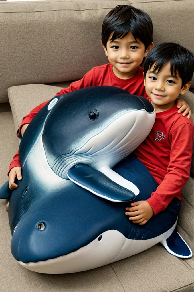 5 year old boy with his stuffed whale and his mother