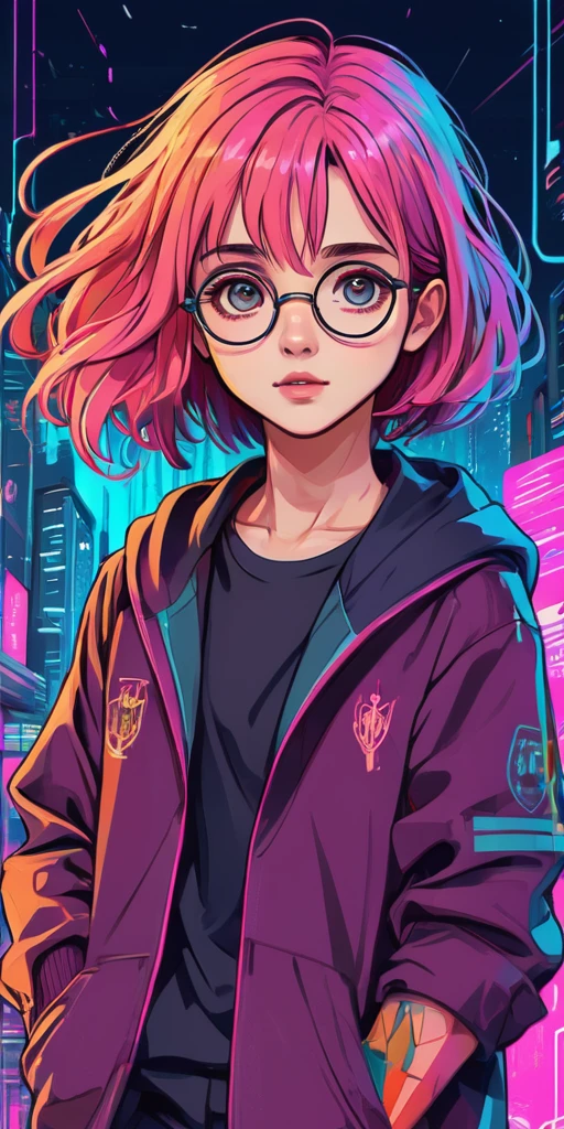 harry potter, anime, an girl, kawaii, cyberpunk, colorful, ink paint line art, vector art, thick lines, glitch art, flat colors, key visual, vibrant, technical drawing, line art, minimalist, masterpiece,