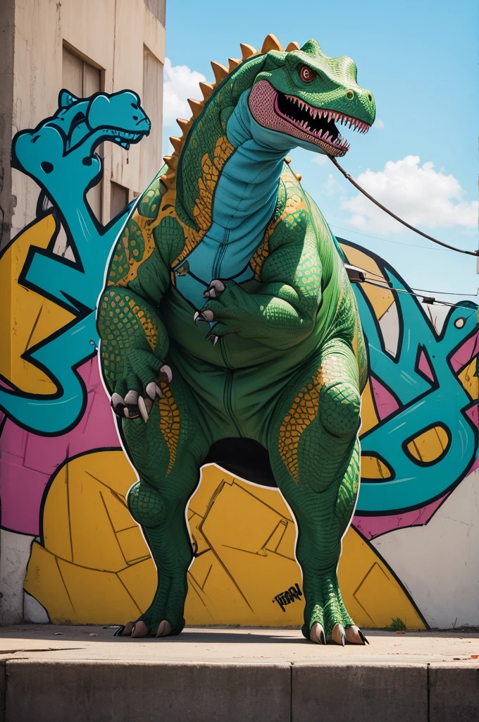 dinosaur style funco in street graffiti art style hip hop art urban