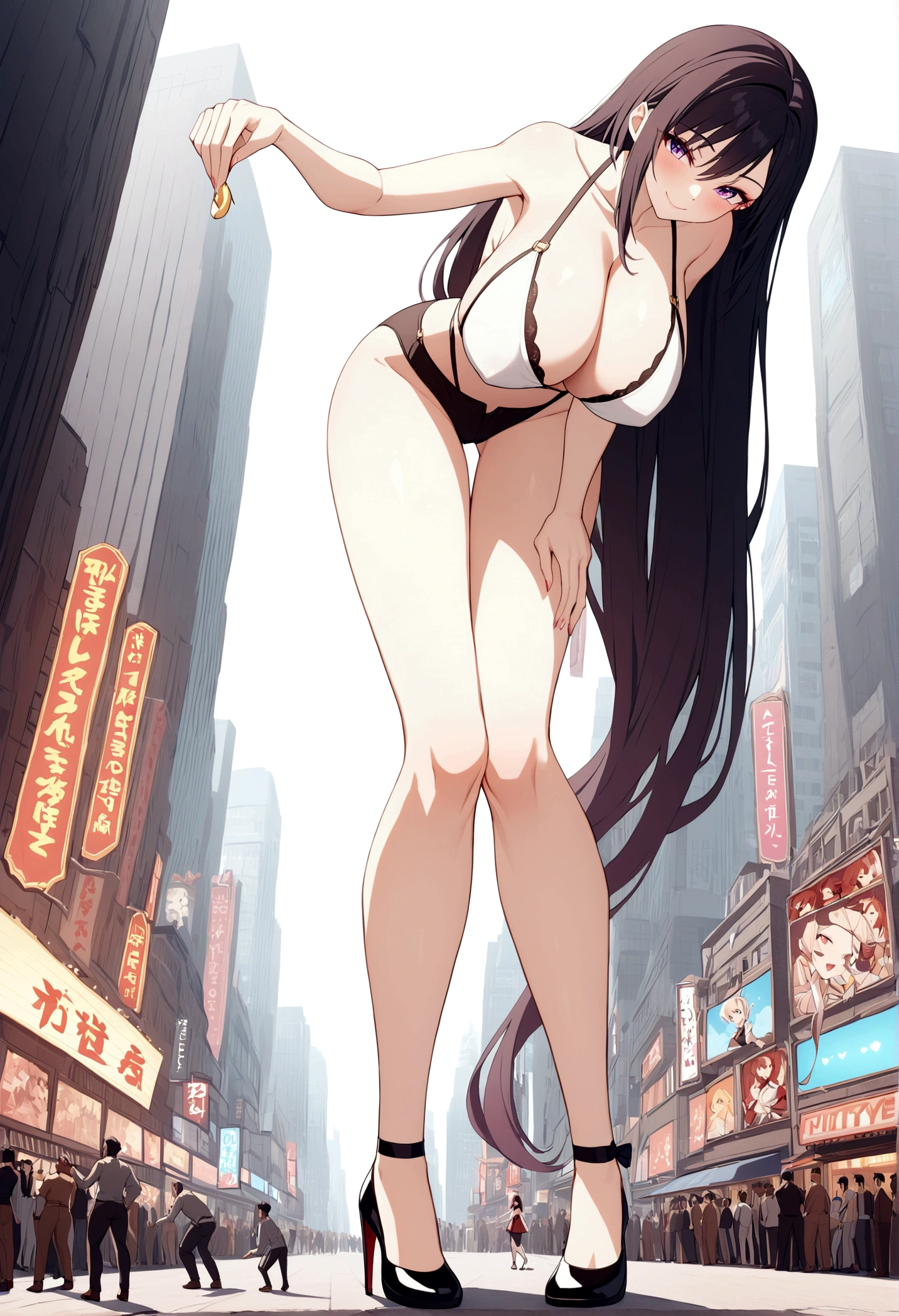 masterpiece, best quality, HuTaoV4, 1girl, solo, blush, twintails, long hair, hair between eyes, ((nude, breasts and vagina exposed, vulva and clitoris exposed)), city, outdoors, night, movie poster, extremely detailed 8K, smooth, high resolution, ultra quality, cinematic lighting, ambient occlusion, hd, 2k, 4k, 8k, 16k, extremely detailed anime, detailed faces, perfect composition, wide shot, atmospheric lighting, very sexy, lift skirt, random low back angle, uncensored, nsfw, sin censura