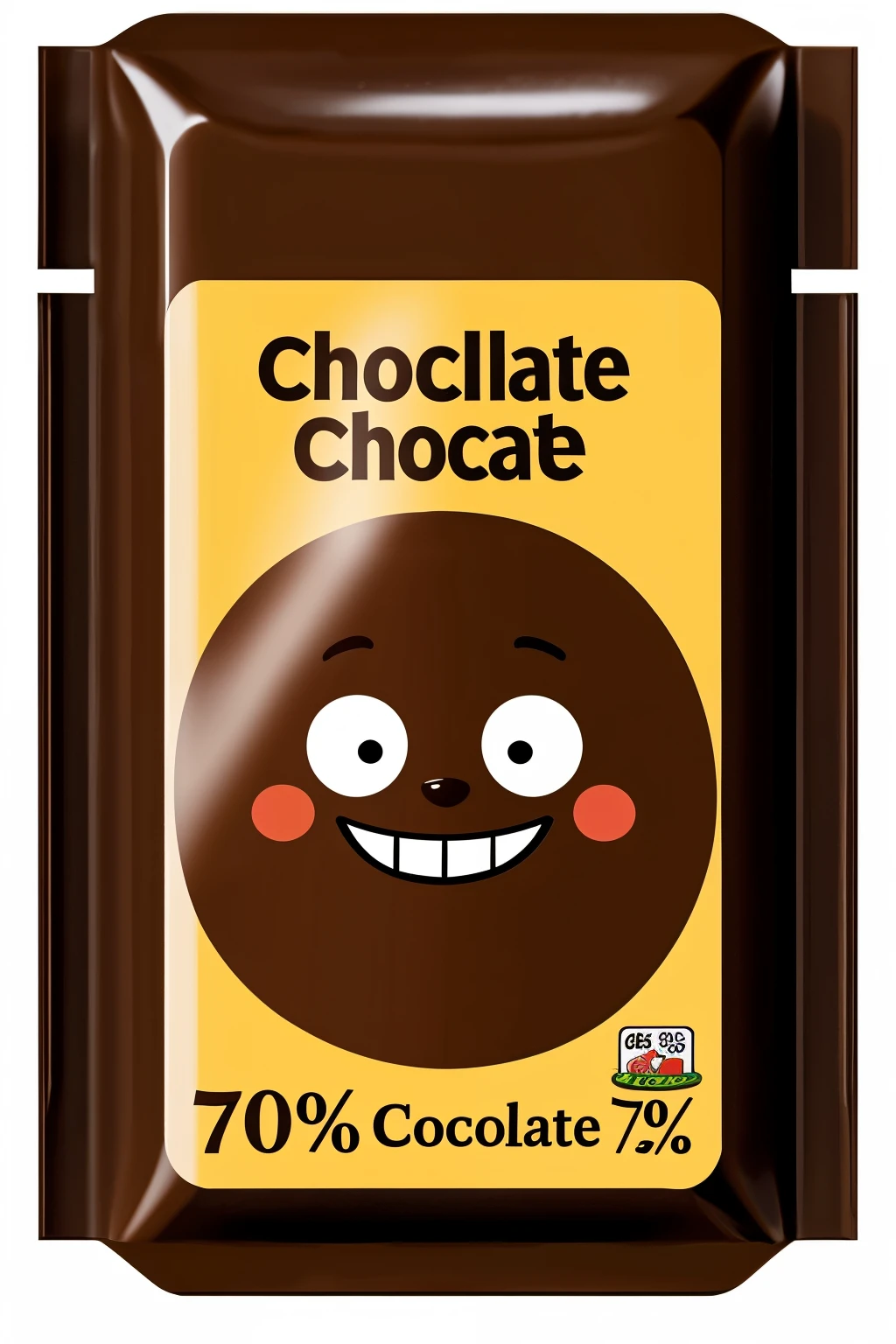 a chocolate 70 % cocoa with the corner bitten, very happy (Cartoon)