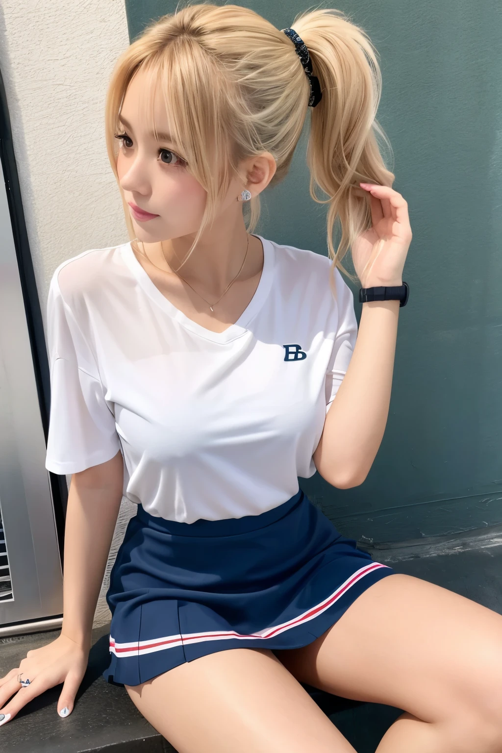 tennis、mini skirt、ponytail、Blonde、sexy