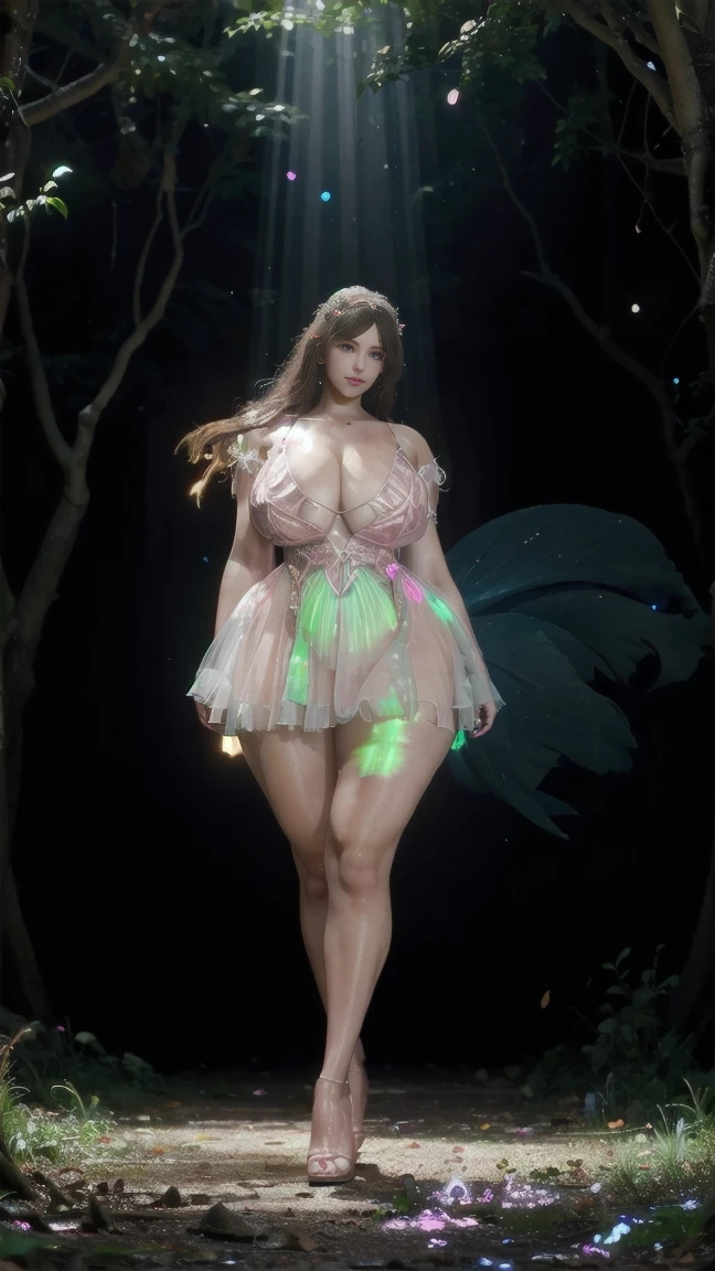  Big woman inside the at morning setting there she looks like fairy tale wearing glowing effects long scattered frock full body view,full face ,clear face, pinky chick, beautiful fingers
