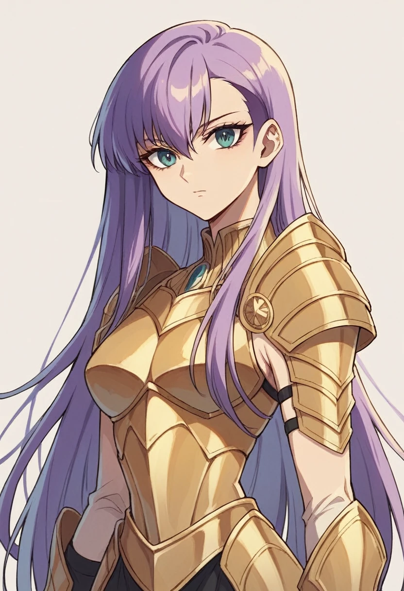 beautyfull woman, phoenyx armor from Saint Seiya, sidecut hair, sidecut lilac hair, long hair, golden armor, gothic