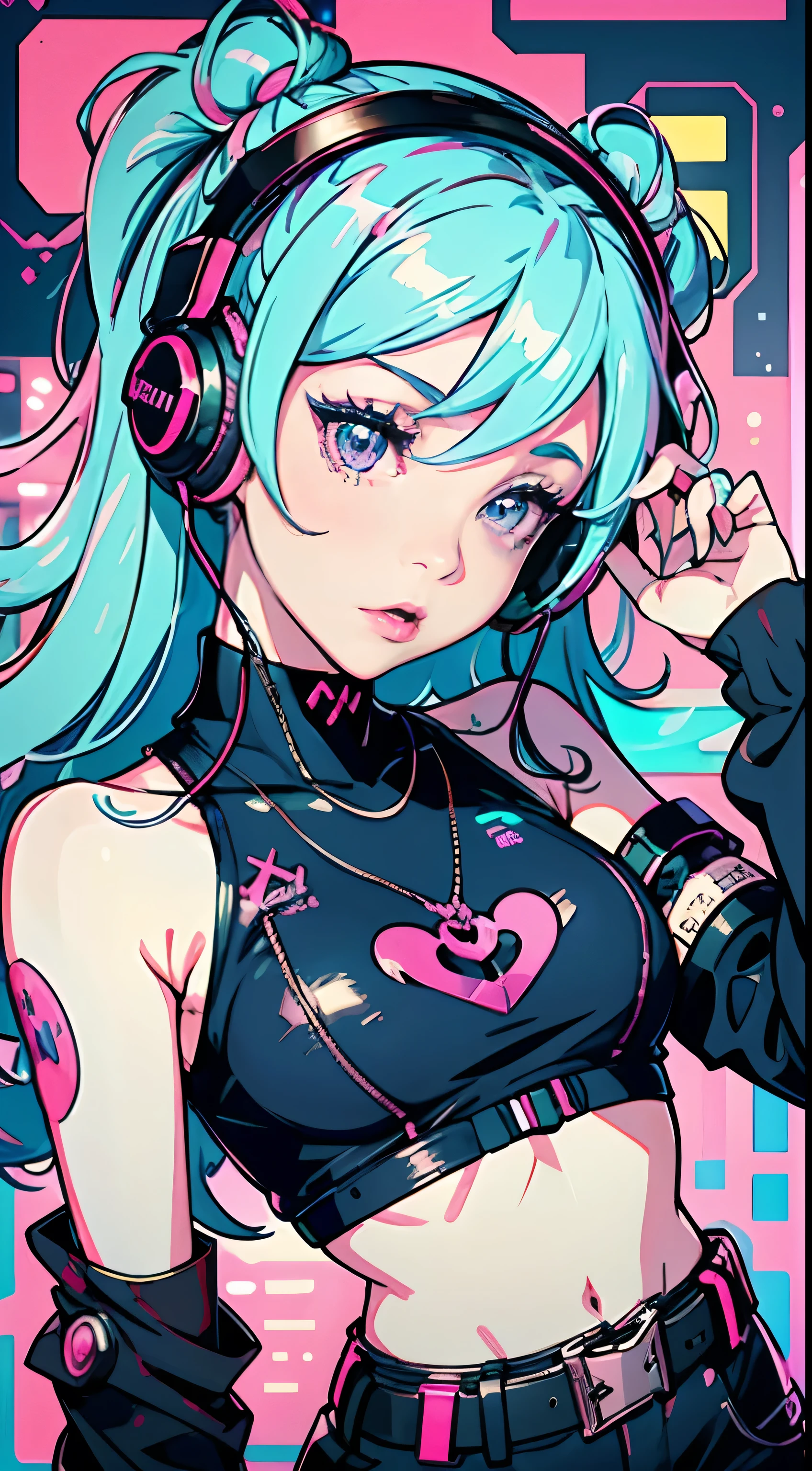 arafed girl with blue hair and headphones holding a pink toy, belle delphine, pastel goth aesthetic, gamer aesthetic, e - girl, e-girl, pastel goth, has cyberpunk style, aesthetic cyberpunk, cyber aesthetic, in cyberpunk style, in cyberpunk aesthetic, very aesthetic!!!!!!, twitch streamer, dreamy cyberpunk girl, 8 0 s anime vibe
