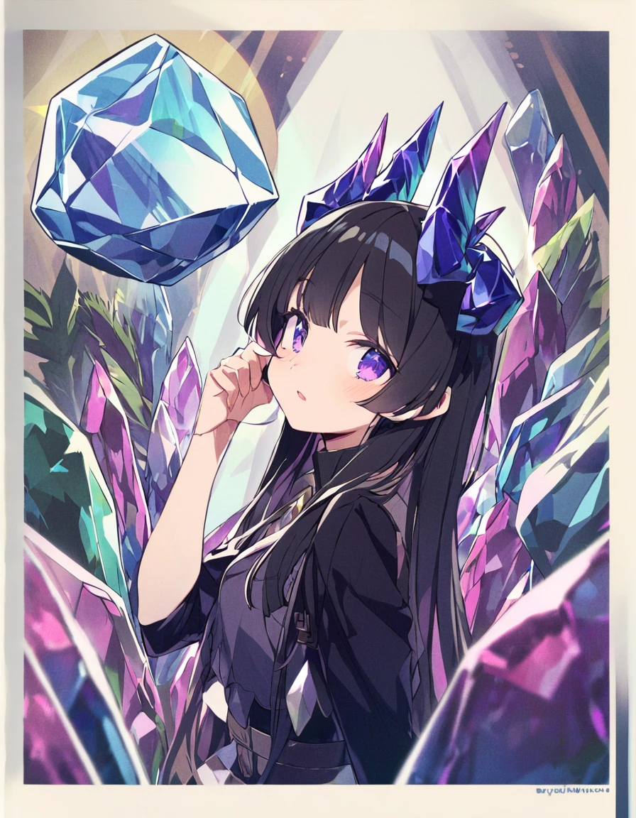 Place your hand on your cheek Perfect Fingers Insanely embarrassing Crystal Horn Shining Crystal Black Hair