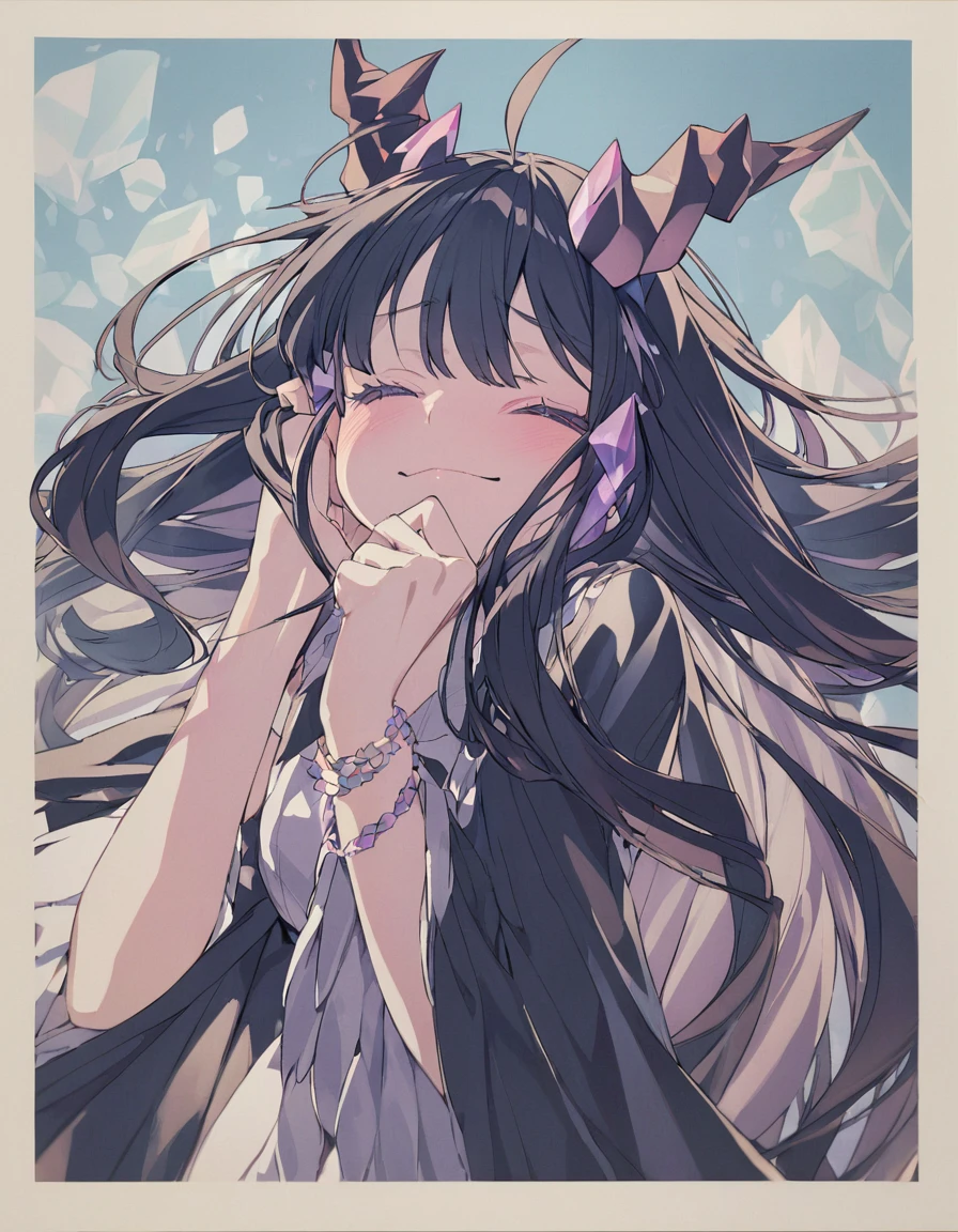 Place your hand on your cheek Perfect Fingers Insanely embarrassing Crystal Horn Shining Crystal Black Hair