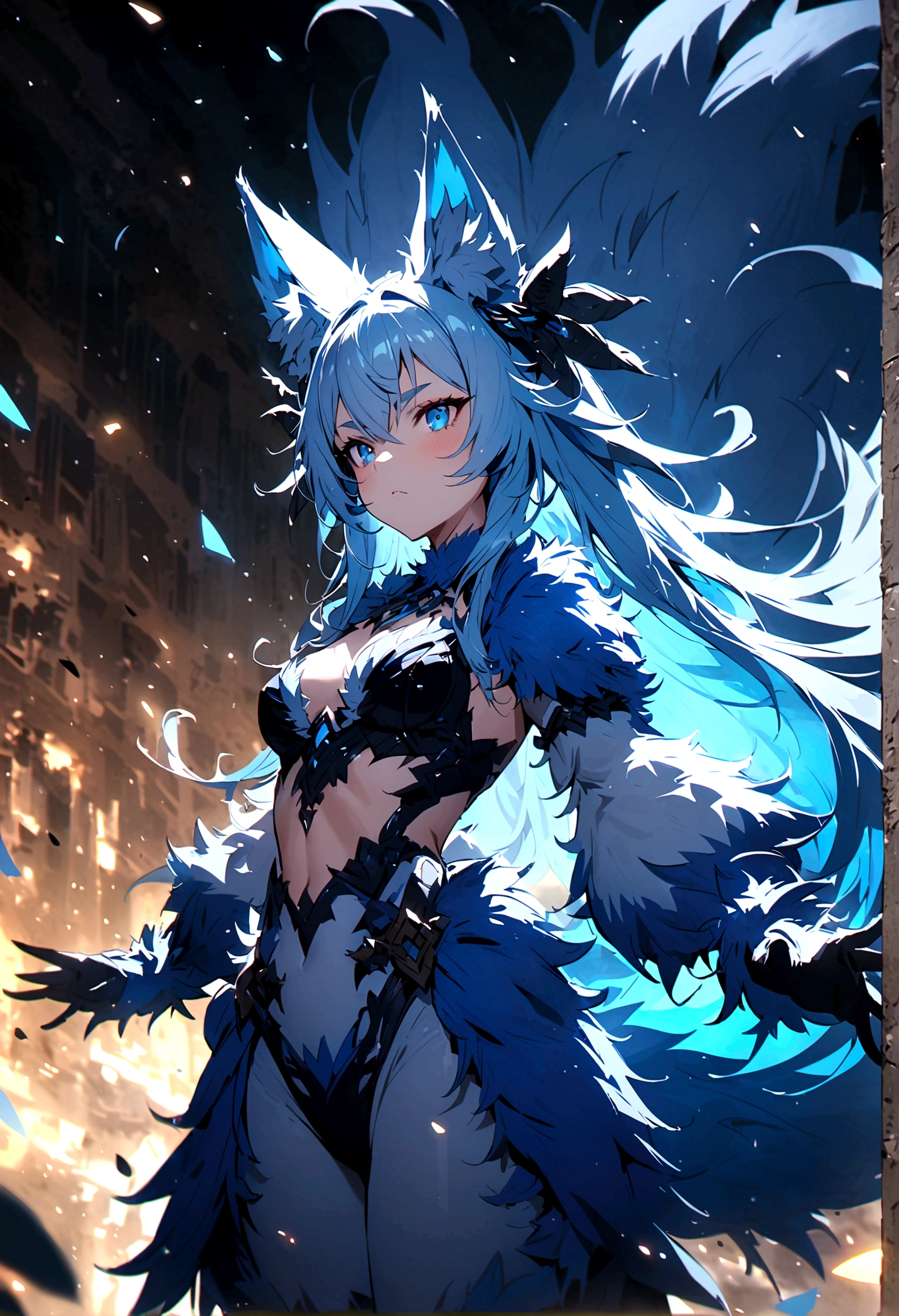 fox Light blue hair beast girl indigo fur fox beast girl