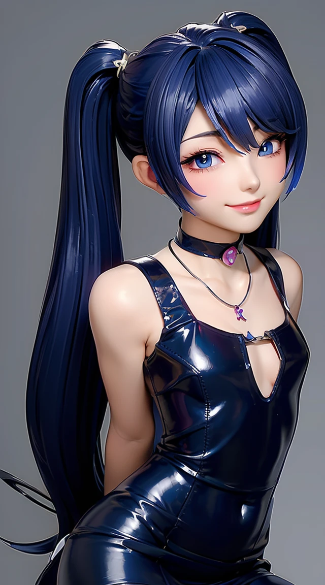 (masterpiece:1.3), (Best Quality:1.3), (Ultra-detailed:1.2), ((kawaii)), Cute, (lovely), ((sexy)), ((Extremely detailed)), 4K, (8K), Best Quality, (Beautiful), Illustration, anime style, (bold line:1.2), Gradation, looking at viewer, //, (bent down:1.1), (arms behind back), //, a cute girl, 1girl, (solo:1.2), gleaming skin, //, (flat chested), (Perfect eyes:1.2), (Perfect iris:1.2), //, darkblue hair color, (beautiful eyes) //, (half closed eyes:1.3), (sexual expression:1.2), Fascinated expression, smile, (blush:1.2), //, modern city background, on rock, twin tails, muscle girl, hard abs, exposed abs, NECKLACE, tight blouse, skirt