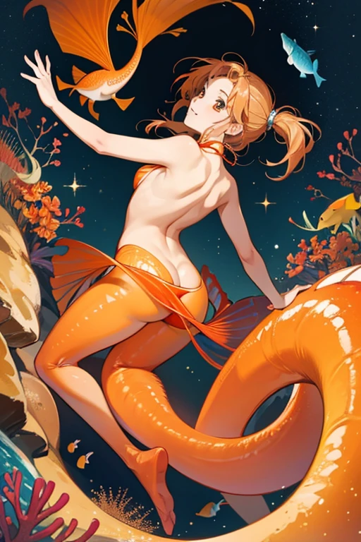 SHE is an orange GIR sea horse with light brown hooves and back fin. SHE wears a red floaty with a pale red patch. SPARKLE; GLITTER
