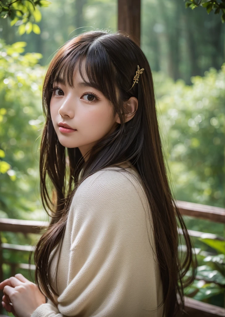 (Realistic, photo-Realistic:1.37),(8K, RAW Photos, Highest quality, masterpiece:1.2), cute, Ultra-detailed, 超High resolution, Kodak Vision Color, Filmed with an Arricam LT camera,Highest quality, Lively, 8K, High resolution, 1 girl, Escape, (Professional Lighting), (Portraiture:0.6), Black Hair, (Medium Hair),21 years old、slender、 Long Hair, Modern photography, wear (bear costume), (Portraiture), cuteクマのワンジーパジャマ, Super soft light brown plush fabric, debtわdebtわフード, cuteクマの頭巾, (35mm, debt/2.8) Photo , Aperture, Highly detailed and exquisite, character, Hypermaximalist, beautiful, reveal, Charm, Charm, Affectionate, Ultra-realistic, Very detailed, beautiful woman, ((Fine grain)), Long eyelashes, (Glossy Lips), In the mountains、forest、hiking、Lots of trees、Sunlight filtering through the trees、