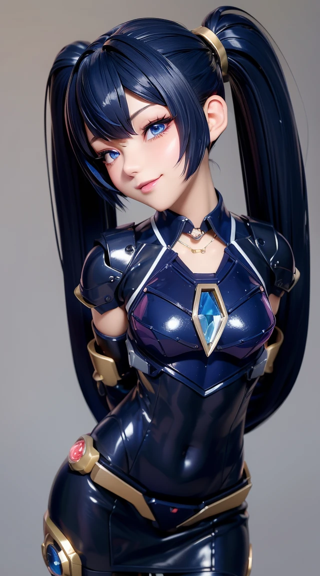  (masterpiece:1.3), (Best Quality:1.3), (Ultra-detailed:1.2), ((kawaii)), Cute, (lovely), ((sexy)), ((Extremely detailed)), 4K, (8K), Best Quality, (Beautiful), Illustration, anime style, (bold line:1.2), Gradation, looking at viewer, //, (bent down:1.1), (arms behind back), //, a cute girl, 1girl, (solo:1.2), gleaming skin, //, (flat chested), (Perfect eyes:1.2), (Perfect iris:1.2), //, darkblue hair color, (beautiful eyes) //, (half closed eyes:1.3), (sexual expression:1.2), Fascinated expression, smile, (blush:1.2), //, modern city background, on rock, twin tails, muscle girl, hard abs, exposed abs, NECKLACE, tight blouse, skirt, heavy armor suit, mecha musume, mechanical parts, robot joints