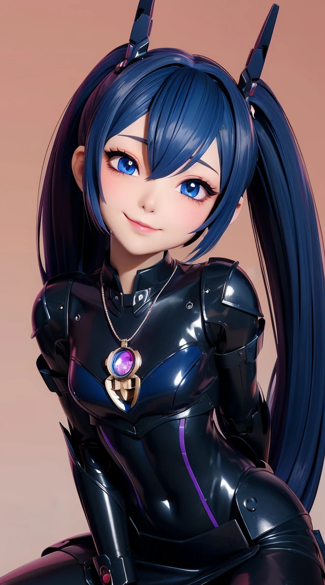  (masterpiece:1.3), (Best Quality:1.3), (Ultra-detailed:1.2), ((kawaii)), Cute, (lovely), ((sexy)), ((Extremely detailed)), 4K, (8K), Best Quality, (Beautiful), Illustration, anime style, (bold line:1.2), Gradation, looking at viewer, //, (bent down:1.1), (arms behind back), //, a cute girl, 1girl, (solo:1.2), gleaming skin, //, (flat chested), (Perfect eyes:1.2), (Perfect iris:1.2), //, darkblue hair color, (beautiful eyes) //, (half closed eyes:1.3), (sexual expression:1.2), Fascinated expression, smile, (blush:1.2), //, modern city background, on rock, twin tails, muscle girl, hard abs, exposed abs, NECKLACE, tight blouse, skirt, heavy armor suit, mecha musume, mechanical parts, robot joints