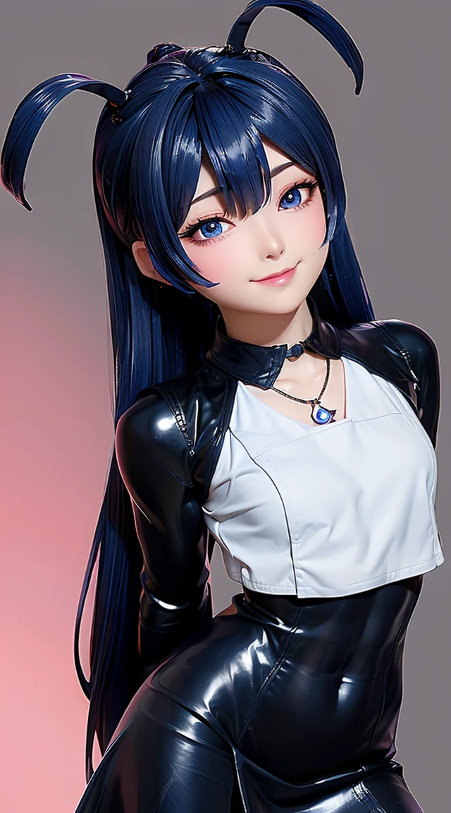  (masterpiece:1.3), (Best Quality:1.3), (Ultra-detailed:1.2), ((kawaii)), Cute, (lovely), ((sexy)), ((Extremely detailed)), 4K, (8K), Best Quality, (Beautiful), Illustration, anime style, (bold line:1.2), Gradation, looking at viewer, //, (bent down:1.1), (arms behind back), //, a cute girl, 1girl, (solo:1.2), gleaming skin, //, (flat chested), (Perfect eyes:1.2), (Perfect iris:1.2), //, darkblue hair color, (beautiful eyes) //, (half closed eyes:1.3), (sexual expression:1.2), Fascinated expression, smile, (blush:1.2), //, modern city background, on rock, twin tails, muscle girl, hard abs, exposed abs, NECKLACE, tight blouse, skirt