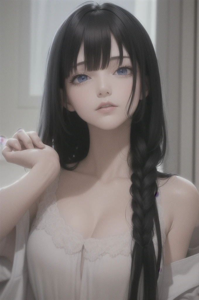best quality, masterpiece,Black hair, blue eyes, looking up, upper body