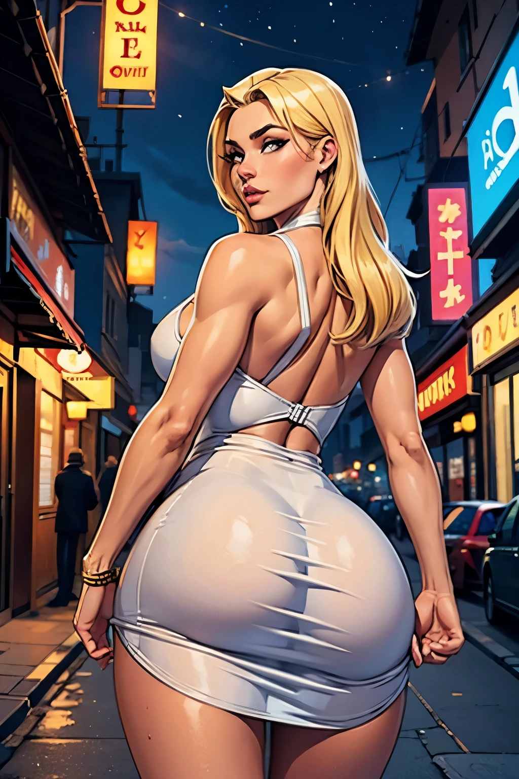 masterpiece, best quality, HuTaoV4, 1girl, solo, blush, twintails, long hair, hair between eyes, ((streetwear clothes)), city, outdoors, night, movie poster, extremely detailed 8K, smooth, high resolution, ultra quality, cinematic lighting, ambient occlusion, hd, 2k, 4k, 8k, 16k, extremely detailed anime, detailed faces, perfect composition, wide shot, atmospheric lighting, very sexy, lift skirt, random low back angle, uncensored, nsfw, sin censura