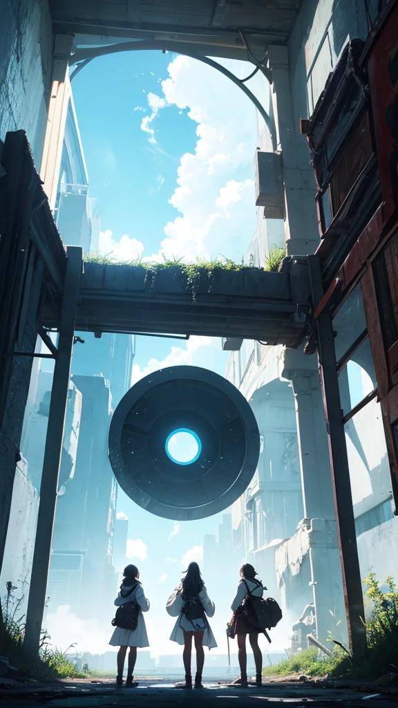 Three friends standing next to a portal to another world 