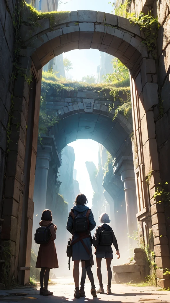 Three friends standing next to a portal to another world 