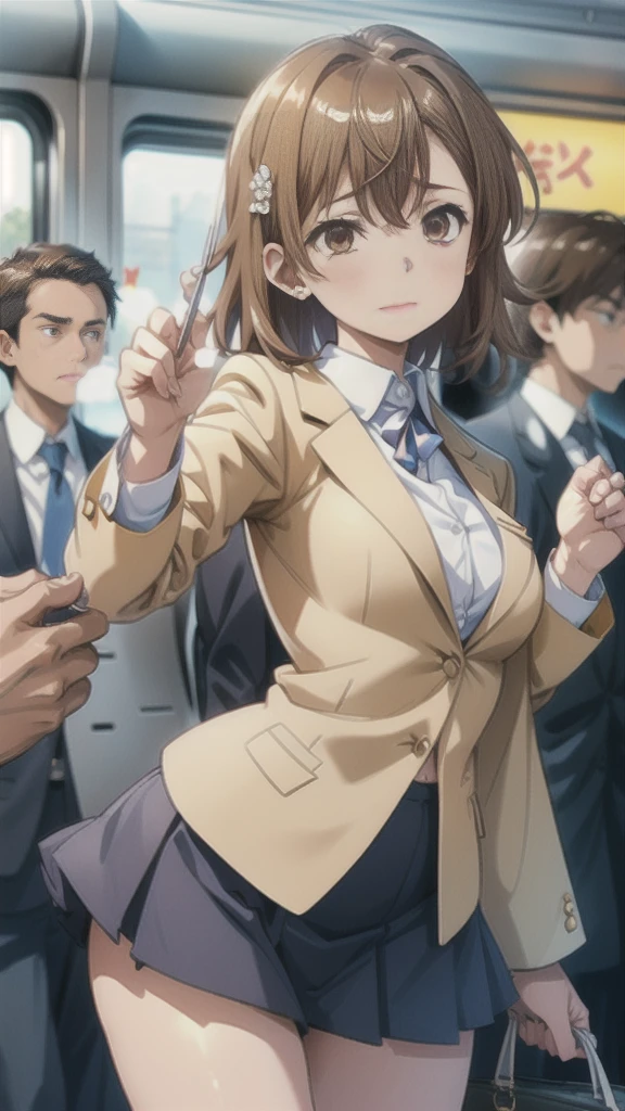 (Affirmative prompts)
(1 Girl)++, (masterpiece)+++, (Highest quality)+++, (Super cute)+++, lovelive!, Anime Color, , tears, (vapor)+++ , Being abused ,feigned ignorance, wearing blazer whiteshirt ,Check skirt , (Roll up your shirt), Out of place bra ,arched back, Crowded train, (Many men standing behind a girl )++, Dynamic pose, Dynamic hand movements, (Grab your chest)+++, A man grabs a woman's arm , (Hands frying), (Floating Hand), (Grab from behind), The image shown is、Generated in stable diffusion。 ✧ (*´ `*) ✧ ° The prompt is:. To get your favorite images、You may need to generate multiple images at once。.Panty shot、Brasilia、erotic、Molester
