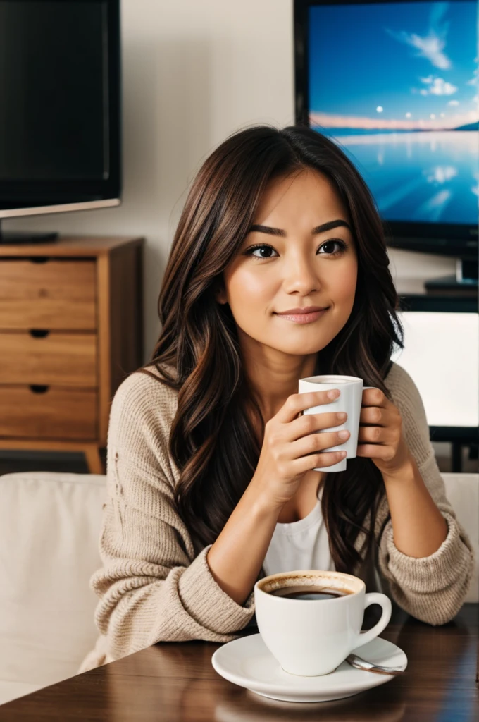 me drinking coffee in front of tv