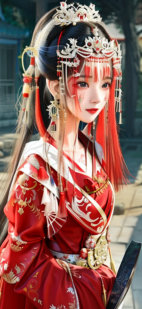 Arad woman in red dress,With a fan and a red hat, palace , A girl in Hanfu, Chinese traditional, Chinese, Wearing ancient Chinese clothes, Traditional Beauty, Chinese Girl, Ancient Chinese Princess, Chinese traditional clothing, Hanfu, Red decoration, ((Beautiful fantasy queen)), In line with Chinese aesthetics, Chinese woman, Chinese Princess