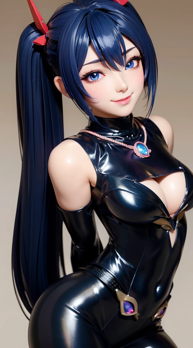 (masterpiece:1.3), (Best Quality:1.3), (Ultra-detailed:1.2), ((kawaii)), Cute, (lovely), ((sexy)), ((Extremely detailed)), 4K, (8K), Best Quality, (Beautiful), Illustration, anime style, (bold line:1.2), Gradation, looking at viewer, //, (bent down:1.1), (arms behind back), //, a cute girl, 1girl, (solo:1.2), gleaming skin, //, (flat chested), (Perfect eyes:1.2), (Perfect iris:1.2), //, darkblue hair color, (beautiful eyes) //, (half closed eyes:1.3), (sexual expression:1.2), Fascinated expression, smile, (blush:1.2), //, modern city background, on rock, twin tails, muscle girl, hard abs, exposed abs, NECKLACE, tight blouse, skirt, heavy armor suit, mecha musume, big cleavage