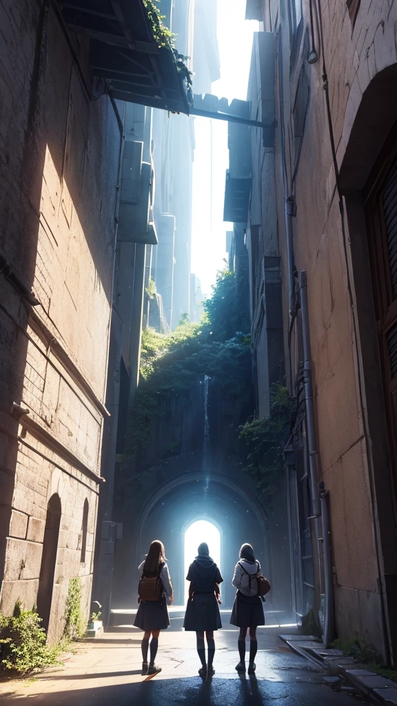 Three friends standing next to a portal to another world 