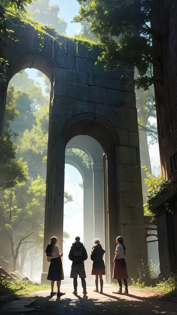 Three friends standing next to a portal to another world 