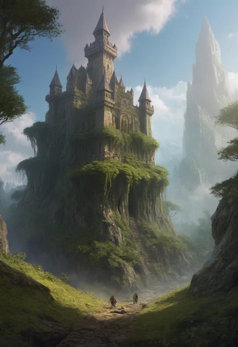 The Age of Giants, Kings and Sorcerers of Old, A Vast Forest With Giant Castle Ruins, Worldbuilding, Concept Art.