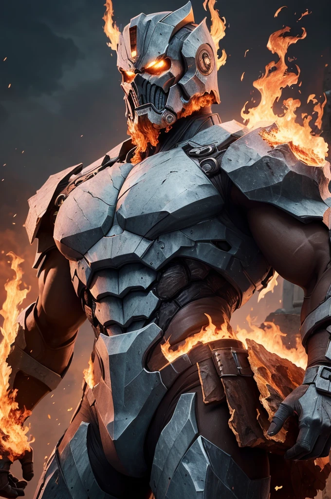 ((best quality)), ((masterpiece)), (detailed)), ((Titan made of stone and fire))