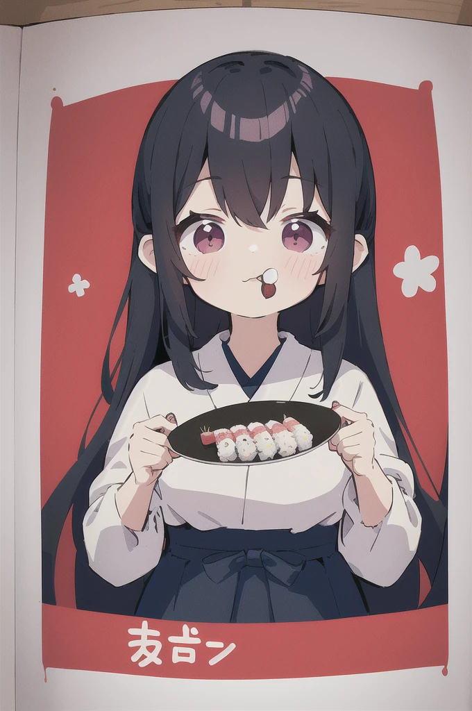 (finely best quality illustration:1.20), (kawaii girl:1.10), (1girl, solo:1.00), a girl eat sushi happily