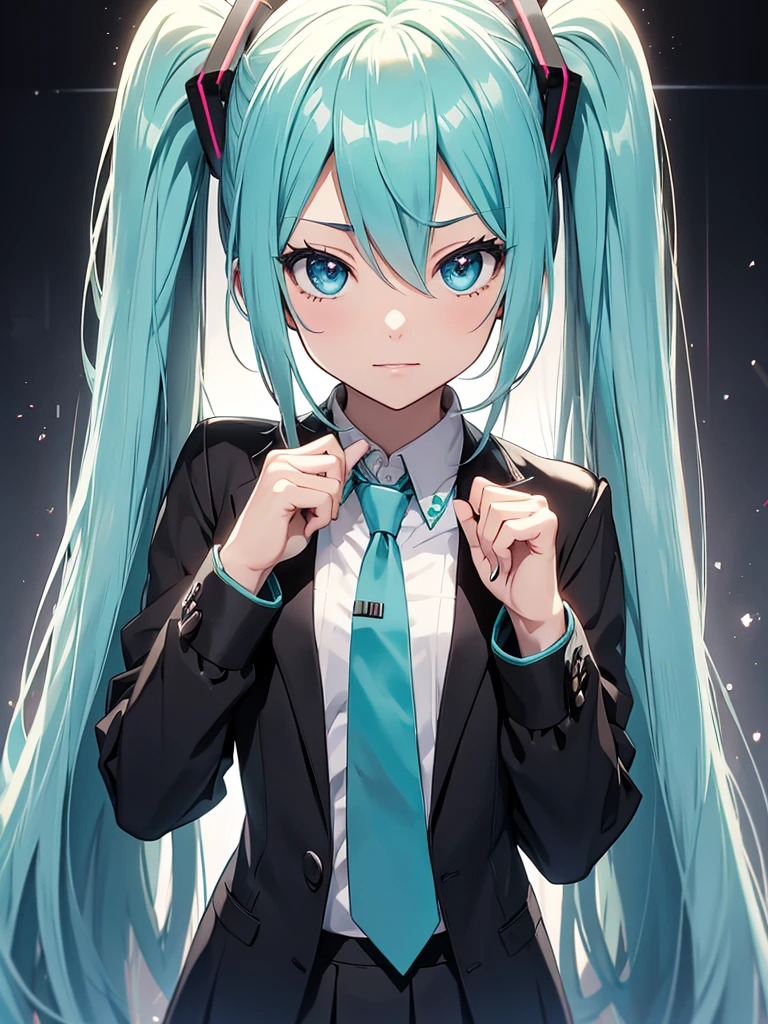 Hatsune miku, black school clothes, playing yugioh