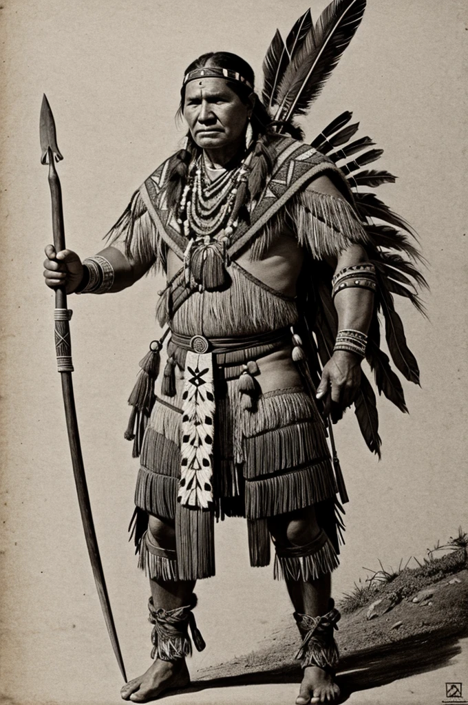 1 item, Indigenous, with spear, hunting, drawing, gray scale,