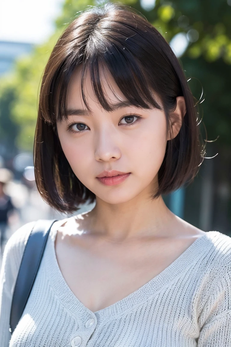 (8K, RAW Photos, Highest quality, masterpiece:1.2), Very detailed, Super Resolution, (Realistic, Realistic Photo:1.37), Portraiture, High-resolution RAW color photos, Professional photos, Very detailedで美新しい, Very detailed, 8K壁紙, Amazing details, Large file size, Official Art, highly detailed CG unity 8K壁紙, Very detailed美少女, Very detailed顔, Very detailed目, Very detailed肌, Very detailed指, Very detailed鼻, Very detailed詳細な口 , Perfect Anatomy, Very detailed背景, Very detailed衣服, 1 Girl,, 20th generation, Cute girl, Realistic body, small, Fair skin, Glowing Skin , Black Hair , Curly Hair、 smile, Cute face, Realistic face, Delicate eyes, V Neck Knitted Dress, Looking at the audience, Cowboy Shot, Dynamic Lighting, Large Breasts,