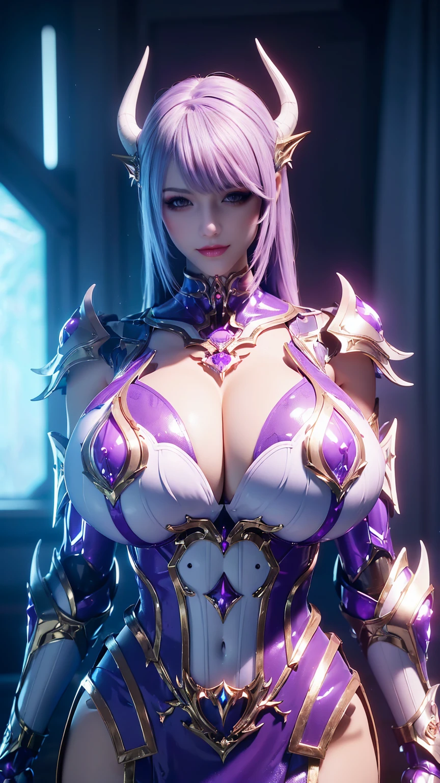 A BUSTY MILF, CLOSE UP UPPER BODY,SOLO, ((DRAGON MECHA HORN,WHITE HAIR)), (GIGANTIC FAKE BOOBIES,CLEAVAGE TOP,11 LINE ABS:1.5), ((WEARING OUTFIT PURPLE CRIMSON DRAGON MECHA SKIMPY ARMOR:1.5)), (MUSCULAR BODY SHAPE:1.5), (CLEAN GLOSSY BODYSKIN:1.5), (LOOKING AT VIEWER:1.6), (BACKGROUND FUTURISTIC SPACE STATION:1), (PHOTOREALSITIC:1.4), (ULTRA-DETAILLIERT), (TOP-QUALITY), (BEST SHADOWS), BRIGHT LIGHT IN ROOM, HYPER TEXTURE, (4X MSAA), ((UNREAL ENGINE 5 RENDER)), (NEON), PHYSICALLY-BASED RENDERING, ULTRA HIGHT DEFINITION, 16K, 1080P.