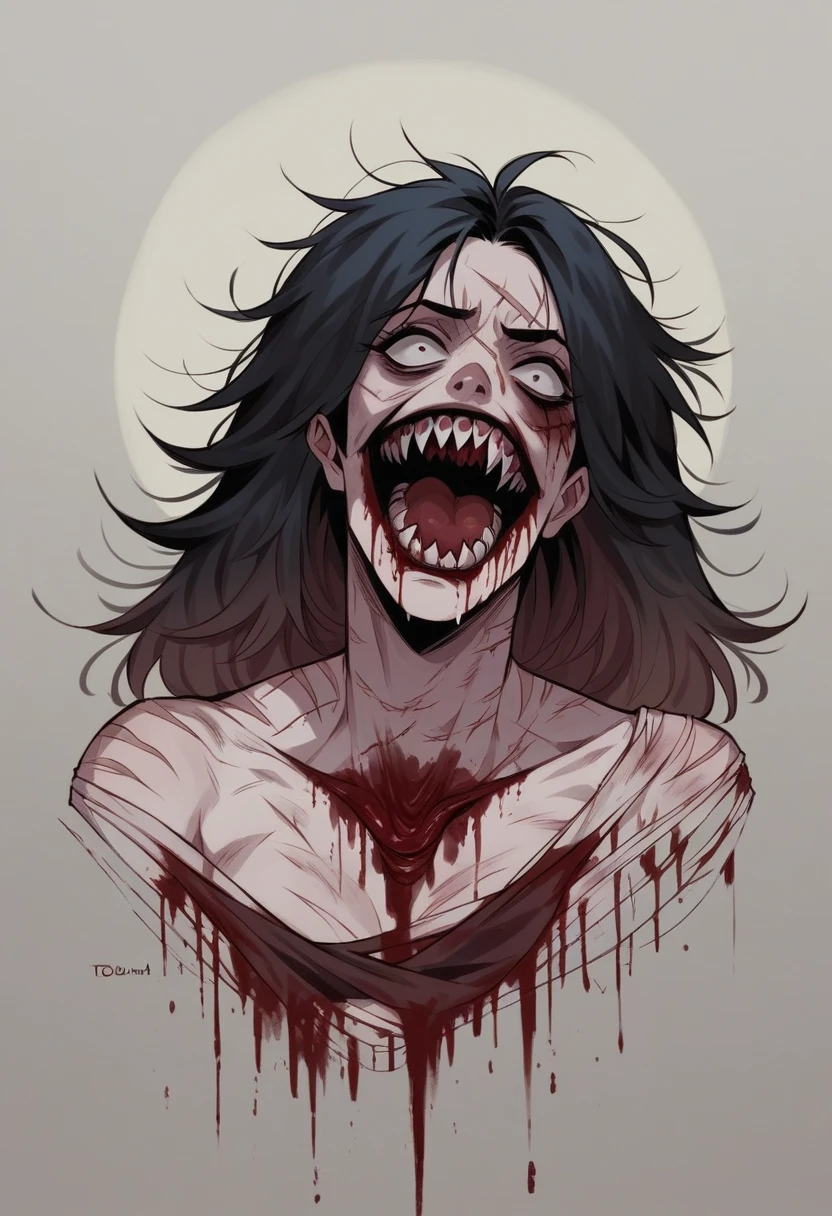 Gothic girl with shark fangs, scars, autopsy, horror, gore, Todd McFarlane art, 