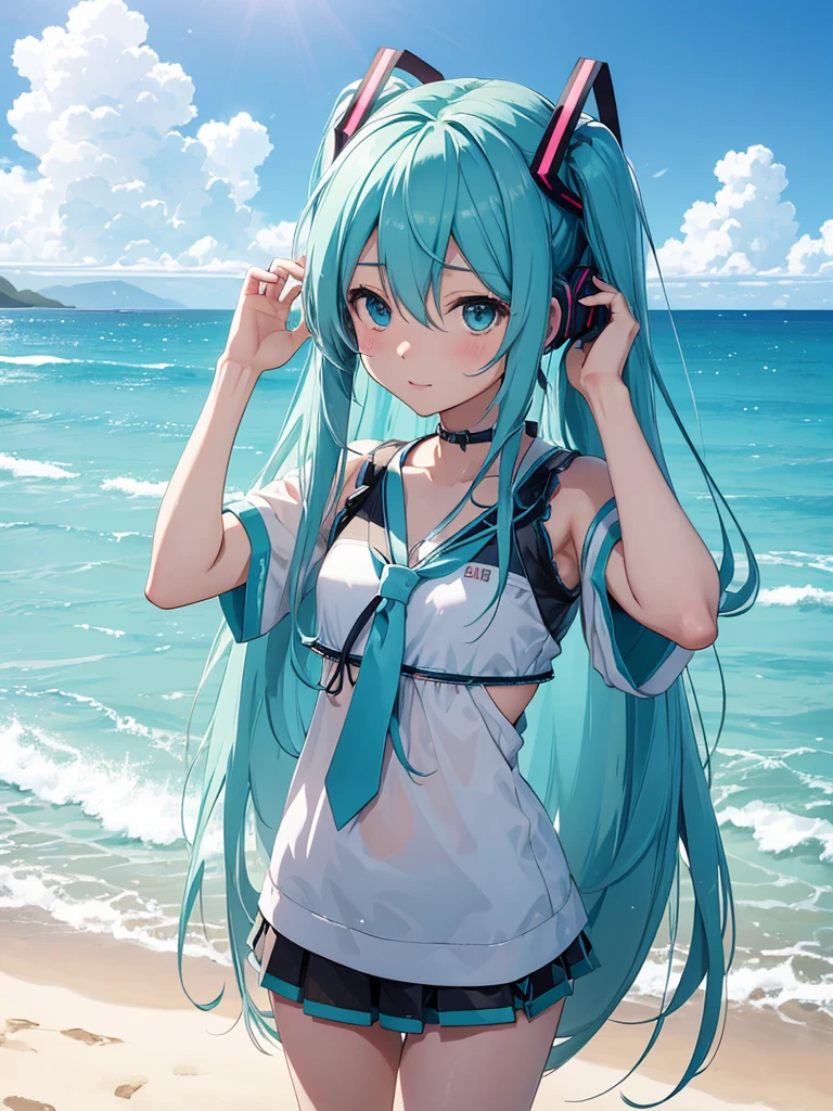 hatsune miku, 比基尼, beach