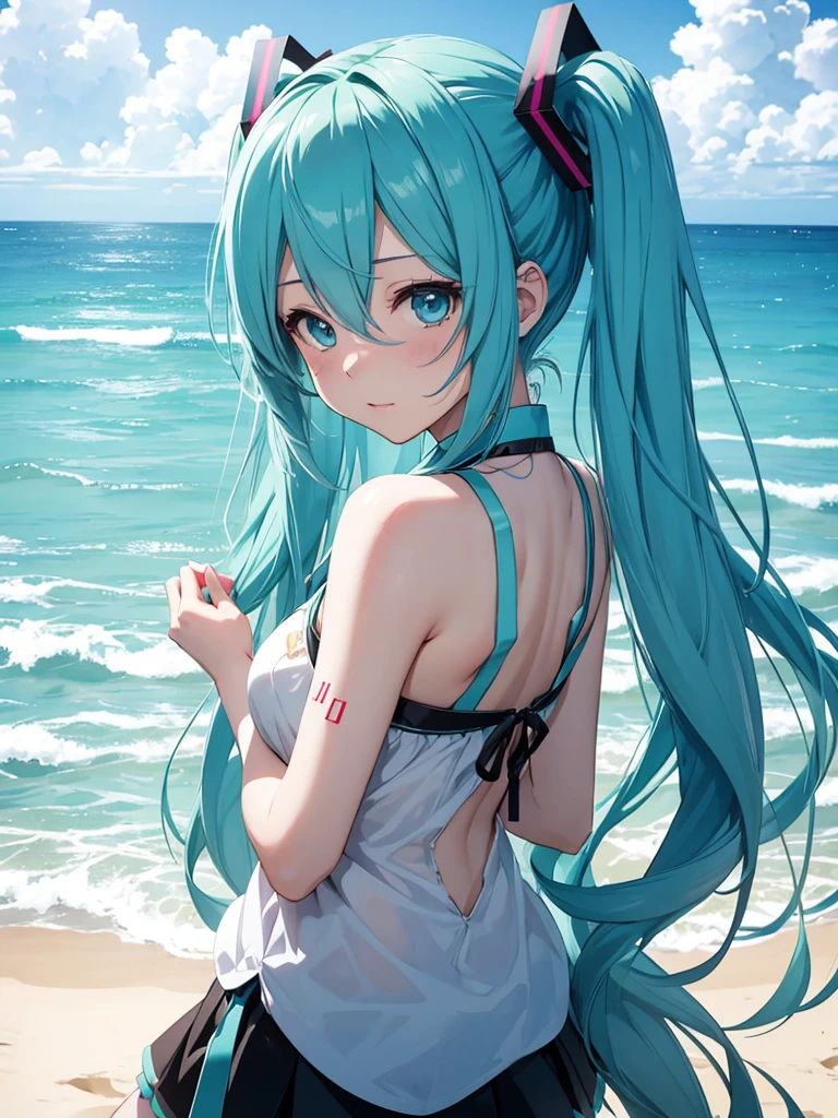 hatsune miku, , beach