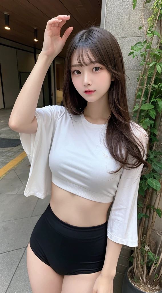 In detail, High resolution, high quality、Perfect dynamic composition, Beautiful attention to detail, Medium Hair,Natural color lip,Kamimei、Shibuya Ward、20-year-old girl、1 person、Clear Skin、Shiny Hair、Tabletop, 最high quality, figure, Super detailed, In detail, High resolution, 8K、The correct state of the human body、Random pose、Sculpture model pose,Hair dancing in the wind、underwear,Hair length,big ,hugeな胸の谷間, Bold sexy pose,huge 、Close-up of face