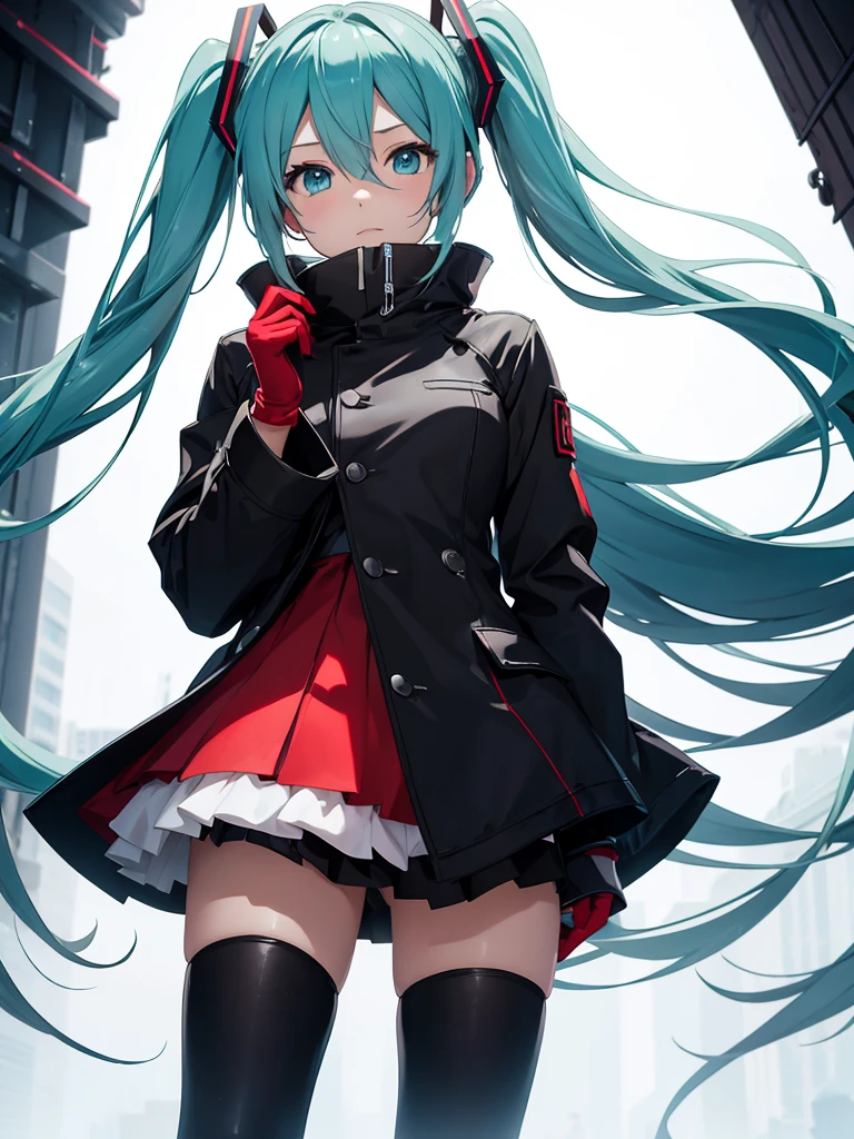 Hatsune Miku, black winter wear, red gloves