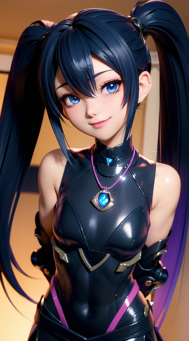  (masterpiece:1.3), (Best Quality:1.3), (Ultra-detailed:1.2), ((kawaii)), Cute, (lovely), ((sexy)), ((Extremely detailed)), 4K, (8K), Best Quality, (Beautiful), Illustration, anime style, (bold line:1.2), Gradation, looking at viewer, //, (bent down:1.1), (arms behind back), //, a cute girl, 1girl, (solo:1.2), gleaming skin, //, (flat chested), (Perfect eyes:1.2), (Perfect iris:1.2), //, darkblue hair color, (beautiful eyes) //, (half closed eyes:1.3), (sexual expression:1.2), Fascinated expression, smile, (blush:1.2), //, modern city background, on rock, twin tails, muscle girl, hard abs, exposed abs, NECKLACE, skirt, heavy armor suit, mecha musume, under 