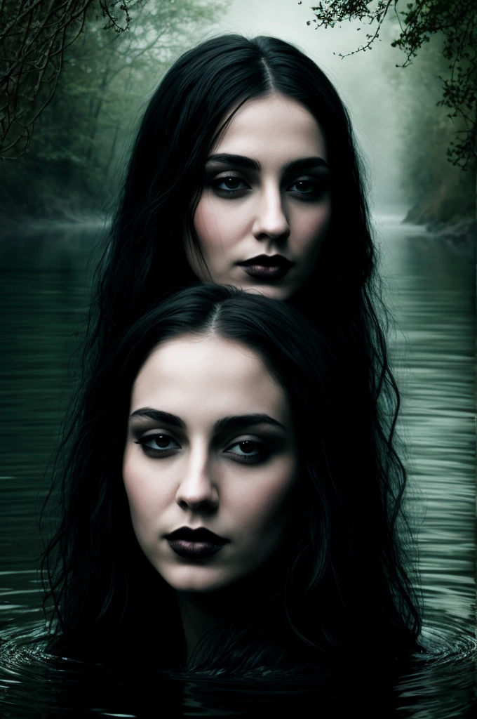 Realistic gothic digital art portrait with water