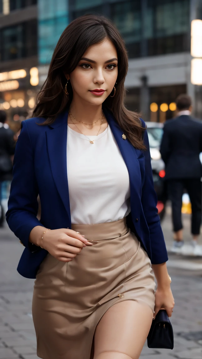 This reporter&#39;s clothing combines elegance and femininity. You can wear a dress or pencil skirt in a vibrant color or print, combined with a silk blouse or an elegant top. You can complement the outfit with eye-catching but elegant accessories., like a statement necklace or long earrings.