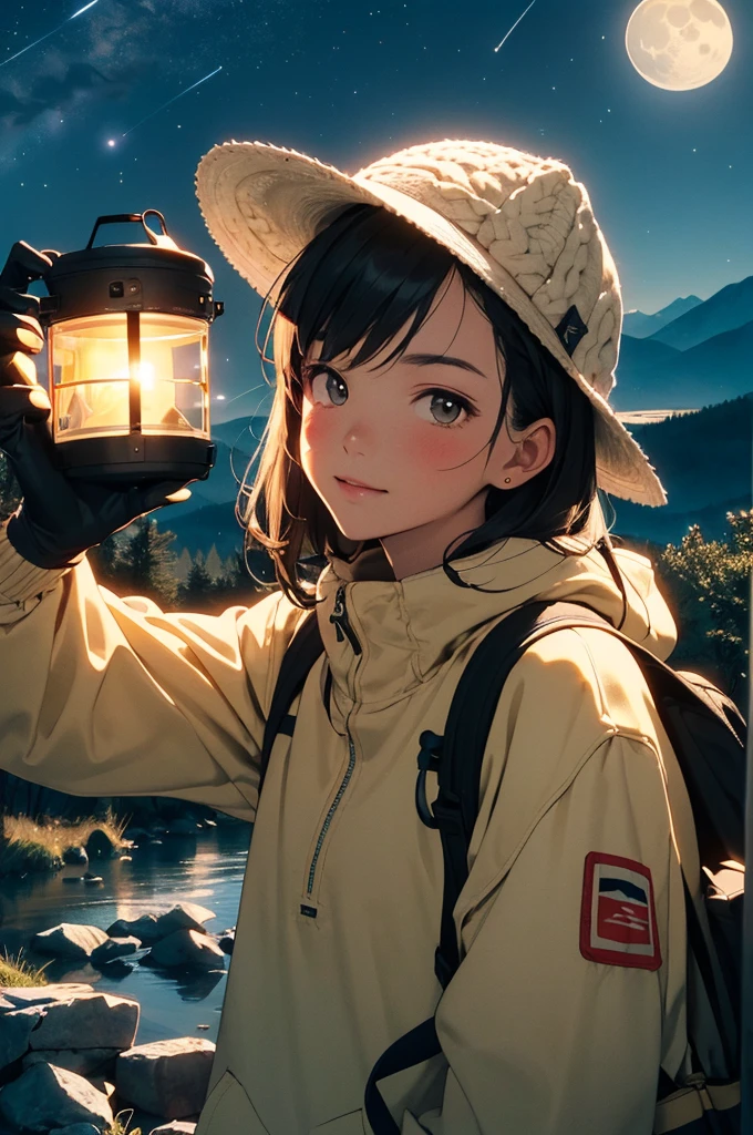 VeronicaCipher ((upper body selfie, happy)), masterpiece, best quality, ultra-detailed, solo, outdoors, (night), mountains, nature, (stars, moon) cheerful, happy, backpack, sleeping bag, camping stove, water bottle, mountain boots, gloves, sweater, hat, flashlight, forest, rocks, river, wood, smoke, shadows, contrast, clear sky, analog style (look at viewer:1.2) (skin texture) (film grain:1.3), (warm hue, warm tone) :1.2), close up, cinematic light, sidelighting, ultra high res, best shadow, RAW, upper body,  , wearing pullover
kodak vision 3,